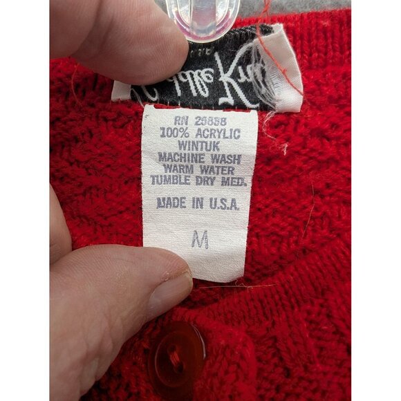 Vintage Cuddle Knit Sweater Womens Medium Red Cable Knit Cardigan Made USA 80s - Picture 7 of 7